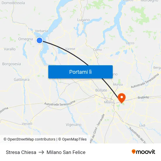 Stresa Chiesa to Milano San Felice map