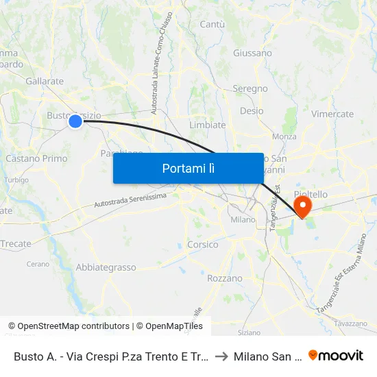 Busto A. - Via Crespi P.za Trento E Trieste (Centro) to Milano San Felice map