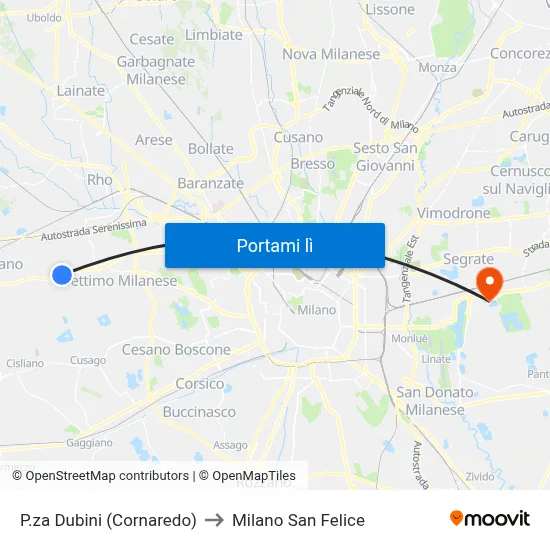 P.za Dubini (Cornaredo) to Milano San Felice map