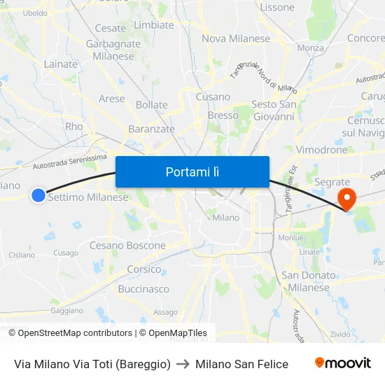 Via Milano Via Toti (Bareggio) to Milano San Felice map