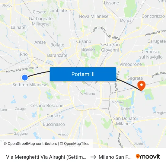 Via Mereghetti Via Airaghi (Settimo M.Se) to Milano San Felice map