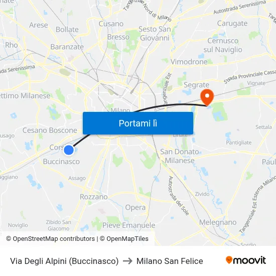 Via Degli Alpini (Buccinasco) to Milano San Felice map