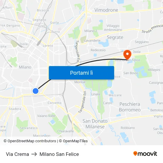 Via Crema to Milano San Felice map