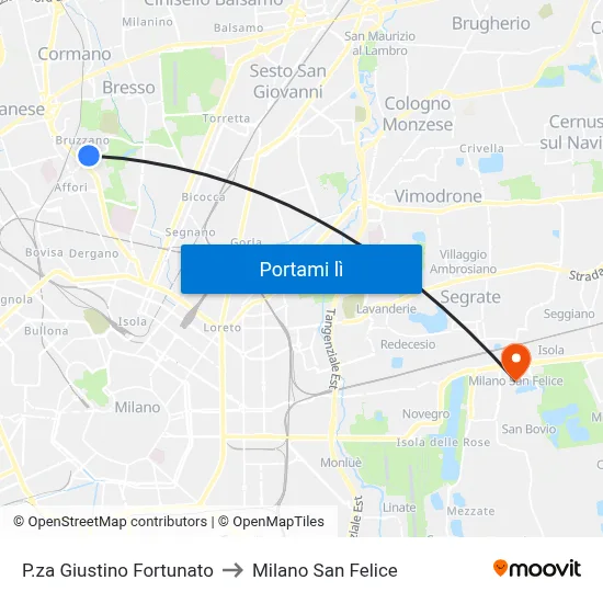 P.za Giustino Fortunato to Milano San Felice map