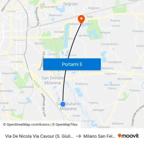 Via De Nicola Via Cavour (S. Giuliano) to Milano San Felice map