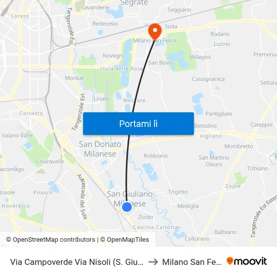 Via Campoverde Via Nisoli (S. Giuliano) to Milano San Felice map