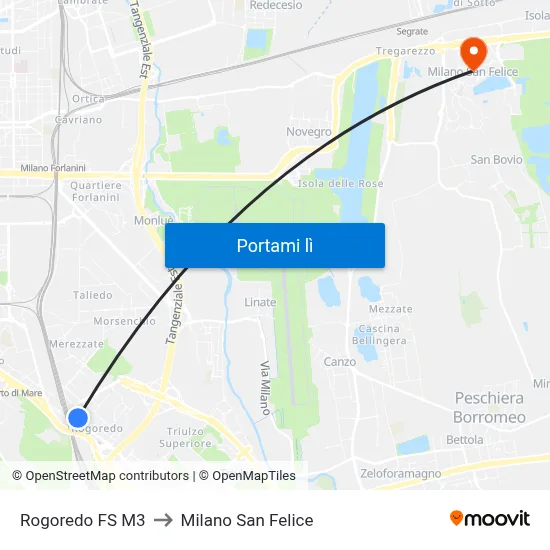 Rogoredo FS M3 to Milano San Felice map