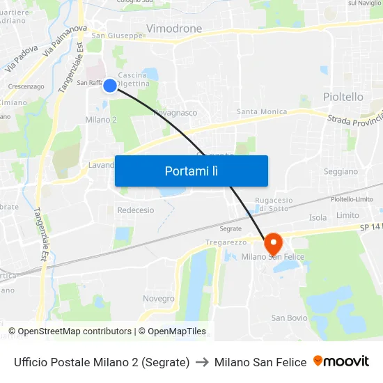 Ufficio Postale Milano 2 (Segrate) to Milano San Felice map
