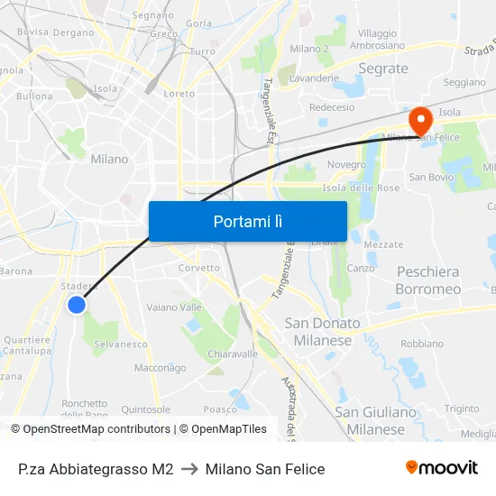 P.za Abbiategrasso M2 to Milano San Felice map
