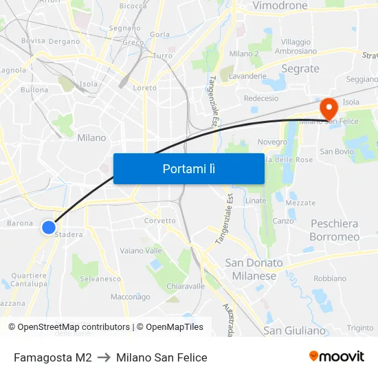 Famagosta M2 to Milano San Felice map