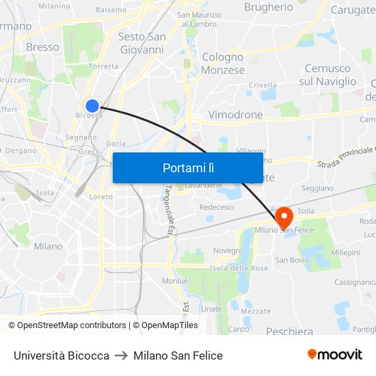 Università Bicocca to Milano San Felice map