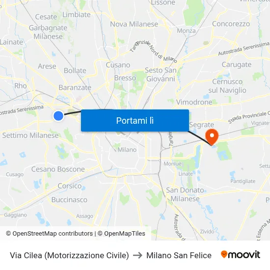 Via Cilea (Motorizzazione Civile) to Milano San Felice map
