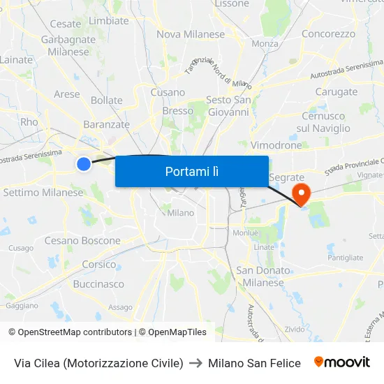 Via Cilea (Motorizzazione Civile) to Milano San Felice map