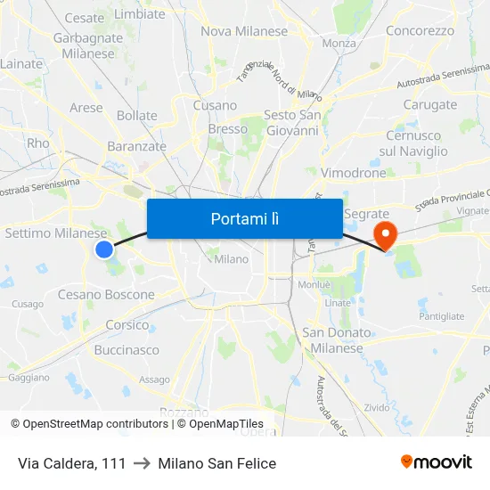 Via Caldera, 111 to Milano San Felice map