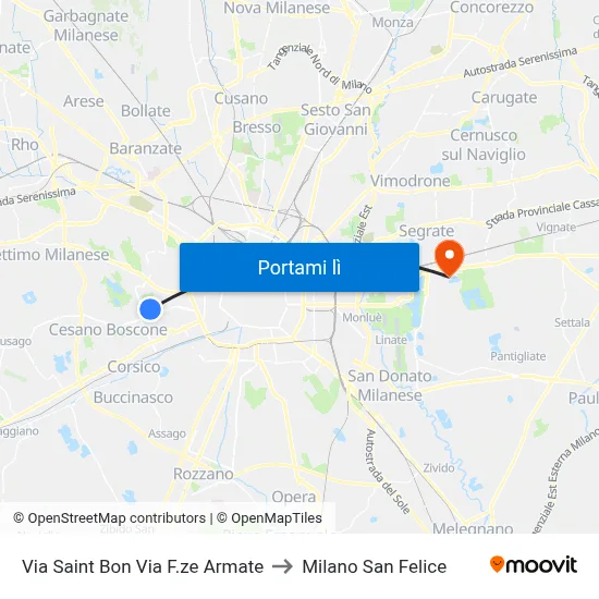 Via Saint Bon Via F.ze Armate to Milano San Felice map