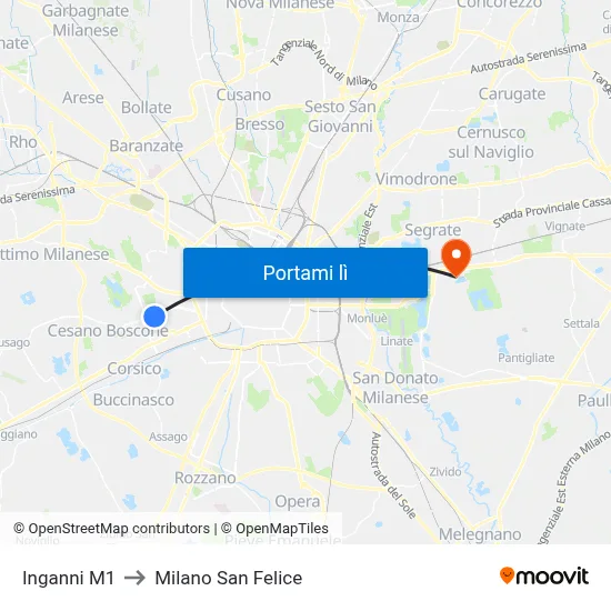 Inganni M1 to Milano San Felice map