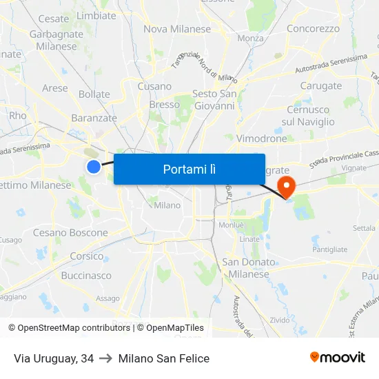 Via Uruguay, 34 to Milano San Felice map