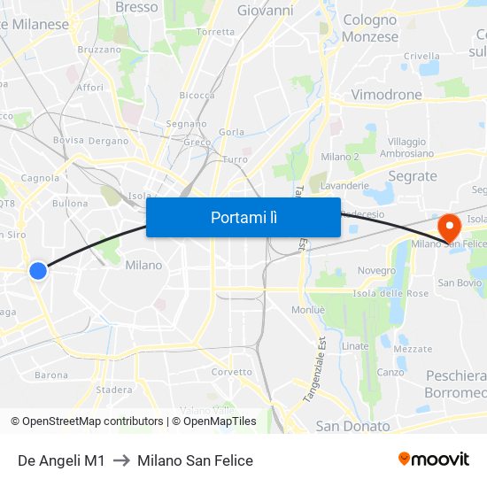 De Angeli M1 to Milano San Felice map