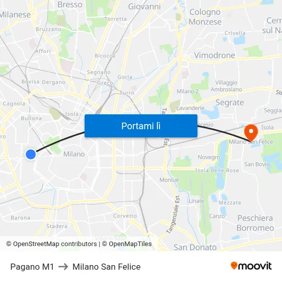 Pagano M1 to Milano San Felice map