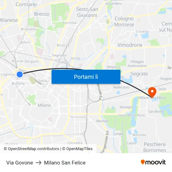 Via Govone to Milano San Felice map
