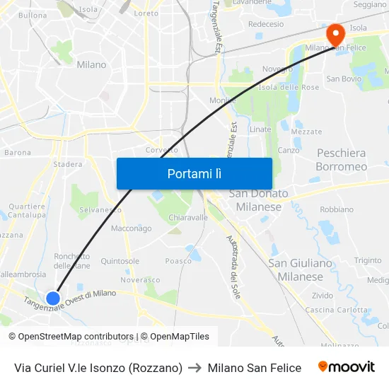 Via Curiel V.le Isonzo (Rozzano) to Milano San Felice map