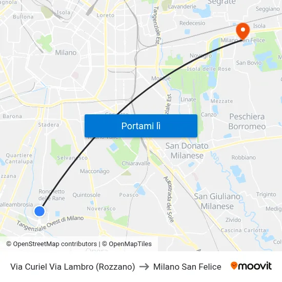 Via Curiel Via Lambro (Rozzano) to Milano San Felice map