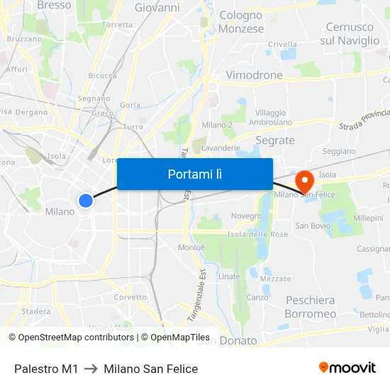Palestro M1 to Milano San Felice map