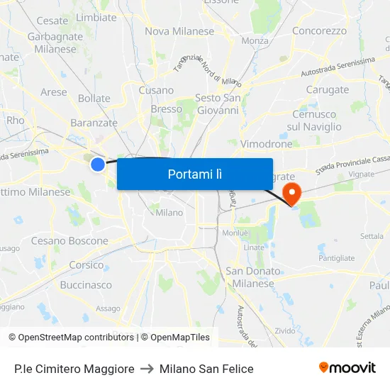 P.le Cimitero Maggiore to Milano San Felice map