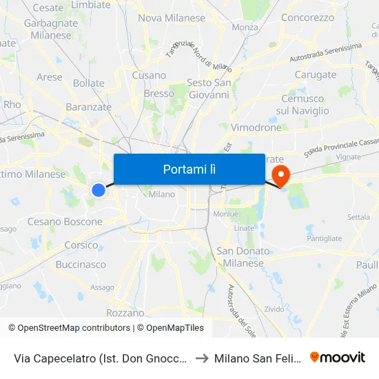 Via Capecelatro (Ist. Don Gnocchi) to Milano San Felice map