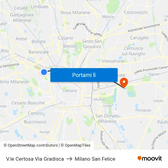 V.le Certosa Via Gradisca to Milano San Felice map