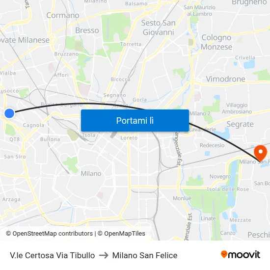 V.le Certosa Via Tibullo to Milano San Felice map