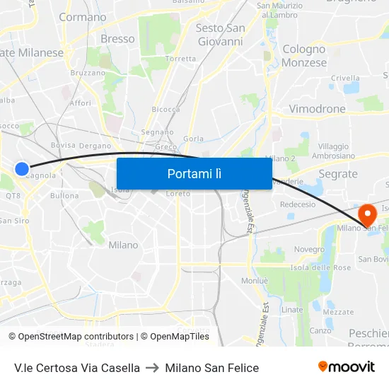 V.le Certosa Via Casella to Milano San Felice map