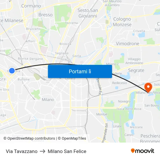 Via Tavazzano to Milano San Felice map