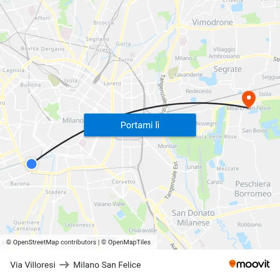 Via Villoresi to Milano San Felice map