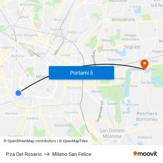 P.za Del Rosario to Milano San Felice map