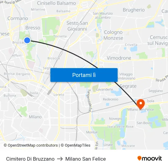 Bruzzano (Cimitero) to Milano San Felice map