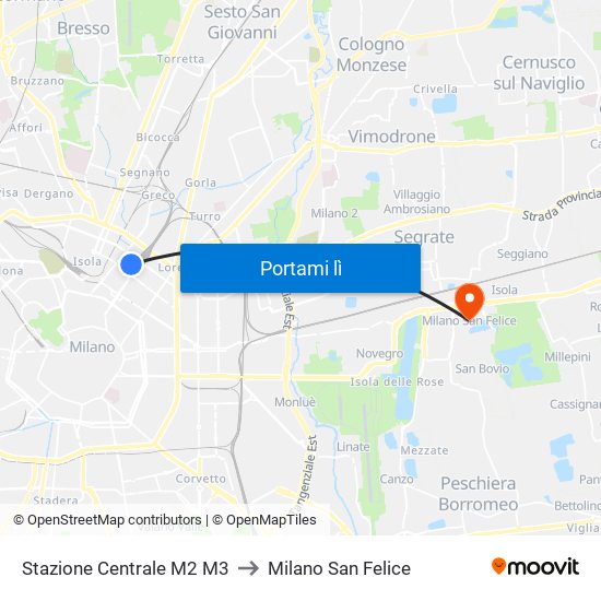 Stazione Centrale M2 M3 to Milano San Felice map