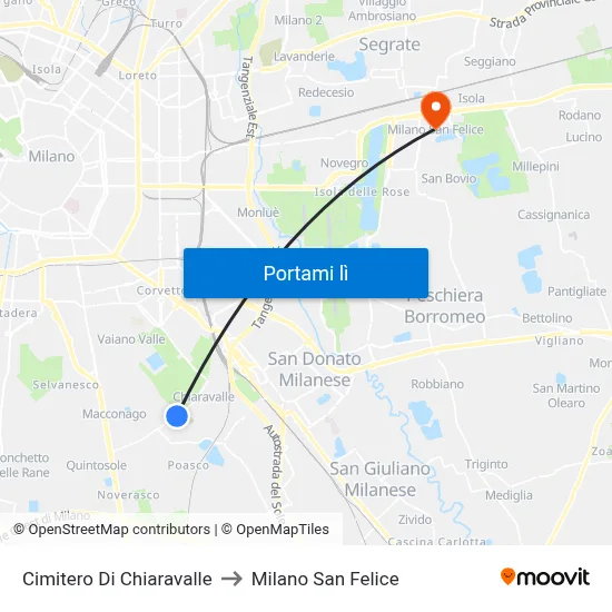 Cimitero Di Chiaravalle to Milano San Felice map