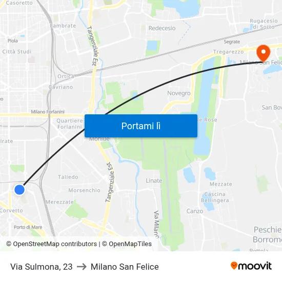 Via Sulmona, 23 to Milano San Felice map