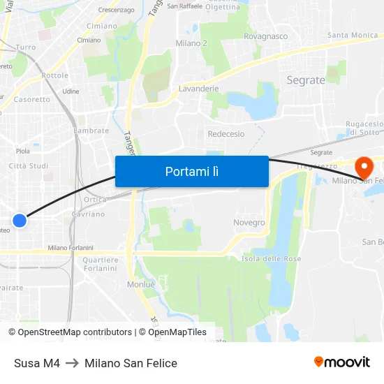 Susa M4 to Milano San Felice map