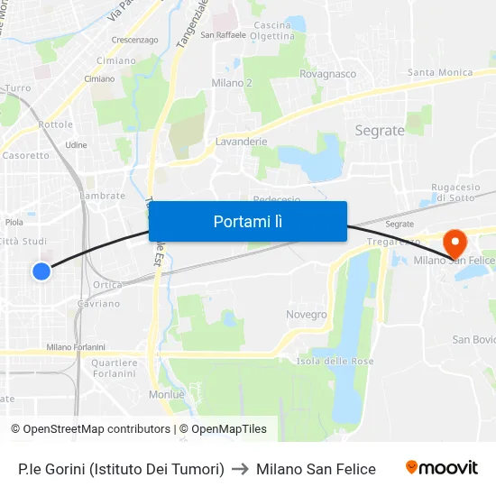 P.le Gorini (Istituto Dei Tumori) to Milano San Felice map