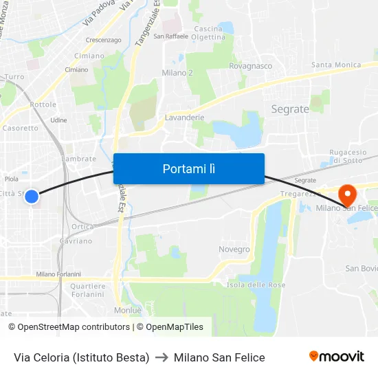 Via Celoria (Istituto Besta) to Milano San Felice map