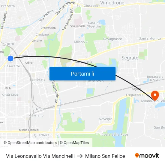 Via Leoncavallo Via Mancinelli to Milano San Felice map