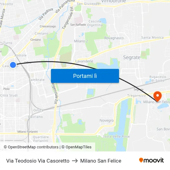 Via Teodosio Via Casoretto to Milano San Felice map