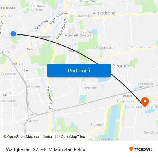 Via Iglesias, 27 to Milano San Felice map