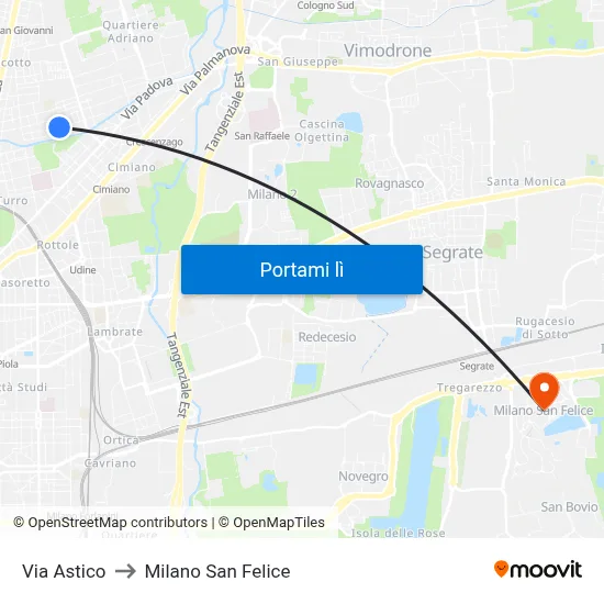 Via Astico to Milano San Felice map