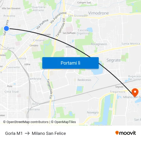 Gorla M1 to Milano San Felice map