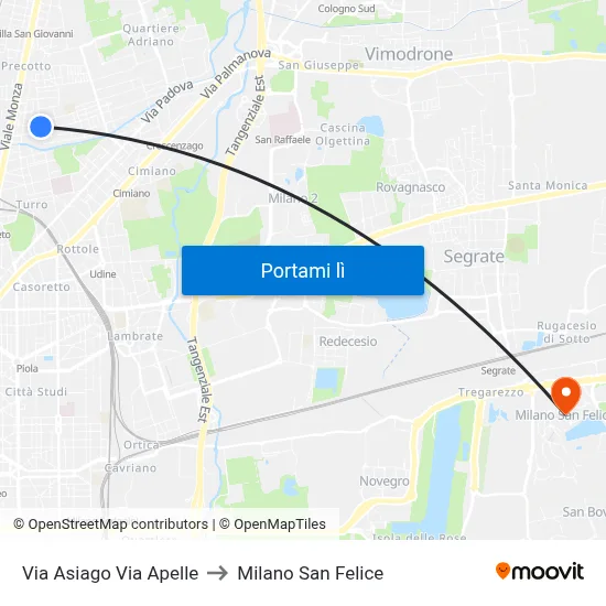 Via Asiago Via Apelle to Milano San Felice map