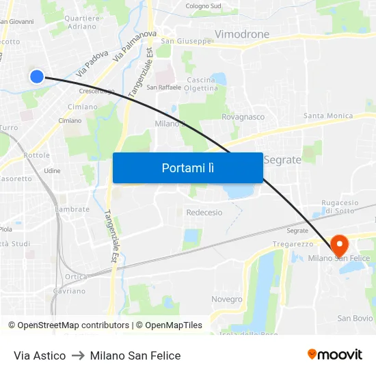 Via Astico to Milano San Felice map