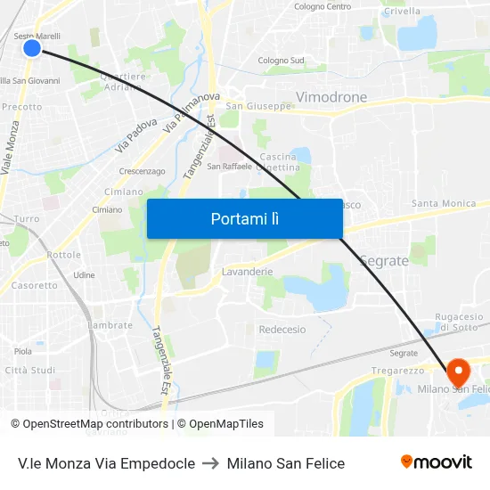 V.le Monza Via Empedocle to Milano San Felice map